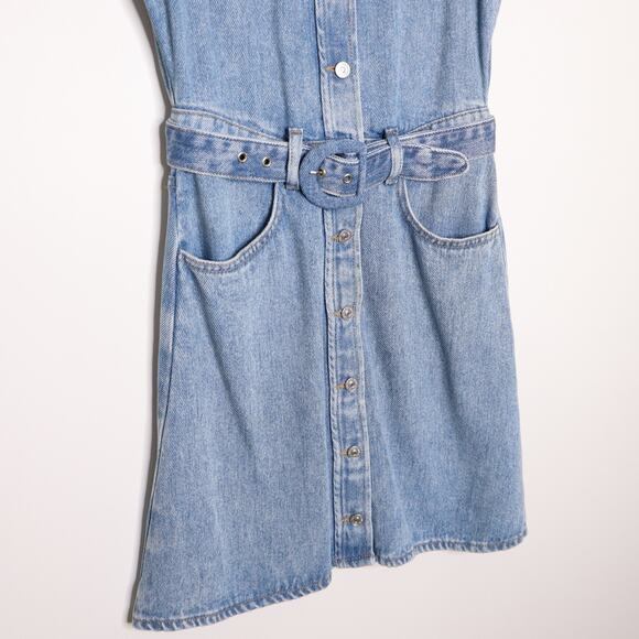 7 FOR ALL MANKIND NEW Denim Lustre Belted Mini Dress Volcano Blue Women's XS - Picture 5 of 14